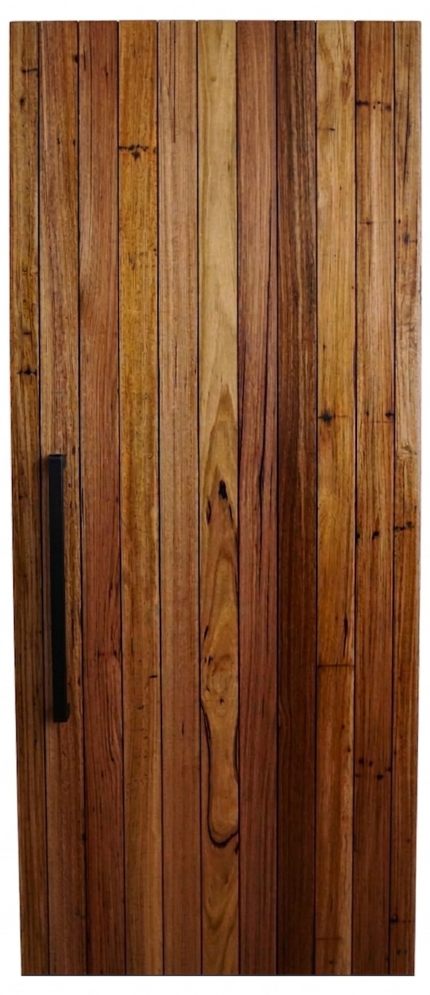 NORTH architectural timber entrance door, vertical lining boards, Wormy Chestnut